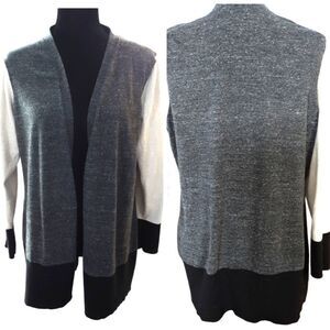 Van Heusen Gray Tweed/Cream/Black Color Block Open Cardigan XL (16)